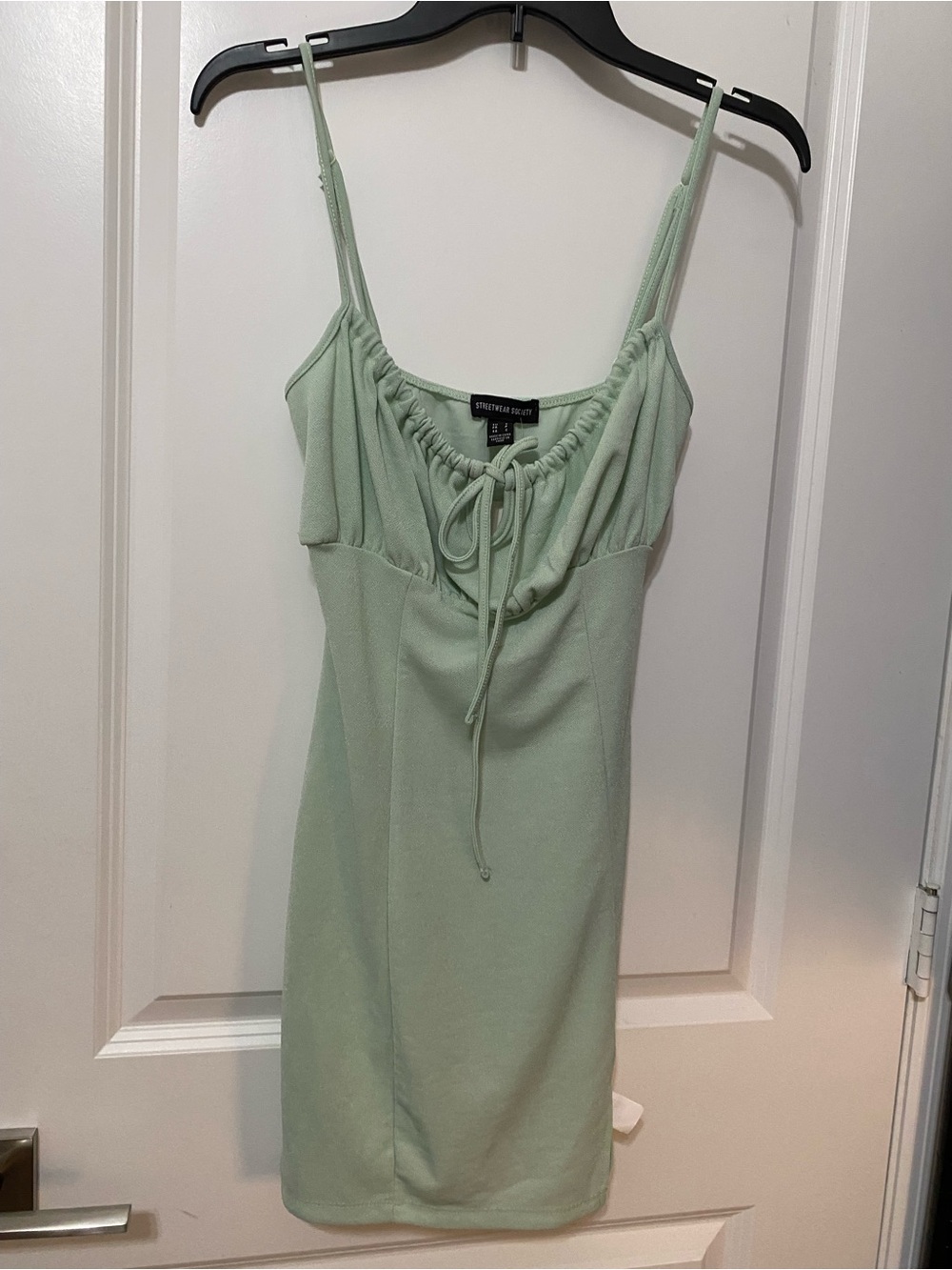 Streetwear Society Sage Green Spaghetti Strap Mini Dress